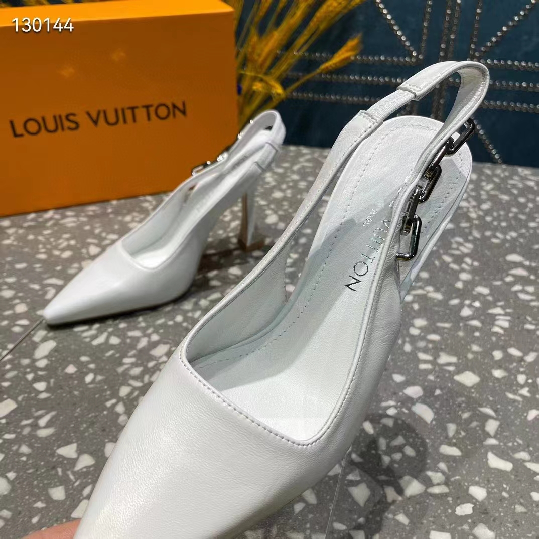 Louis Vuitton LV Women Sparkle Slingback Pump Silver Metallic Calf Leather 9.5 Cm Heel