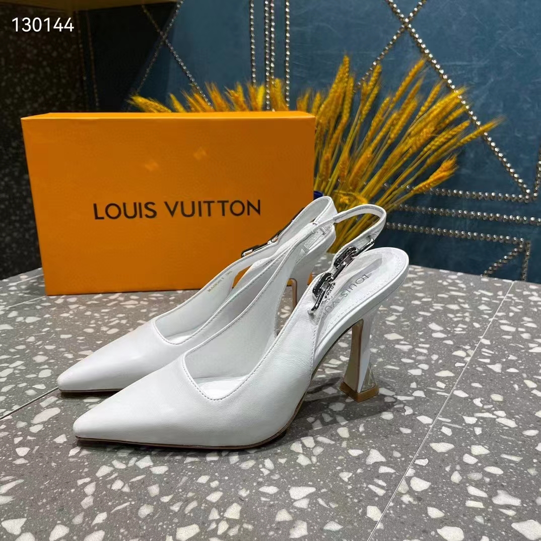 Louis Vuitton LV Women Sparkle Slingback Pump Silver Metallic Calf Leather 9.5 Cm Heel