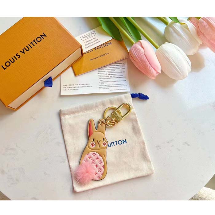Louis Vuitton Unisex LV Bunny Key Holder Brown Pink Leather Canvas Mink