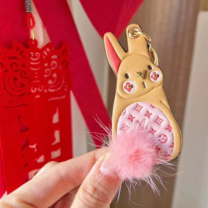Louis Vuitton Unisex LV Bunny Key Holder Brown Pink Leather Canvas Mink
