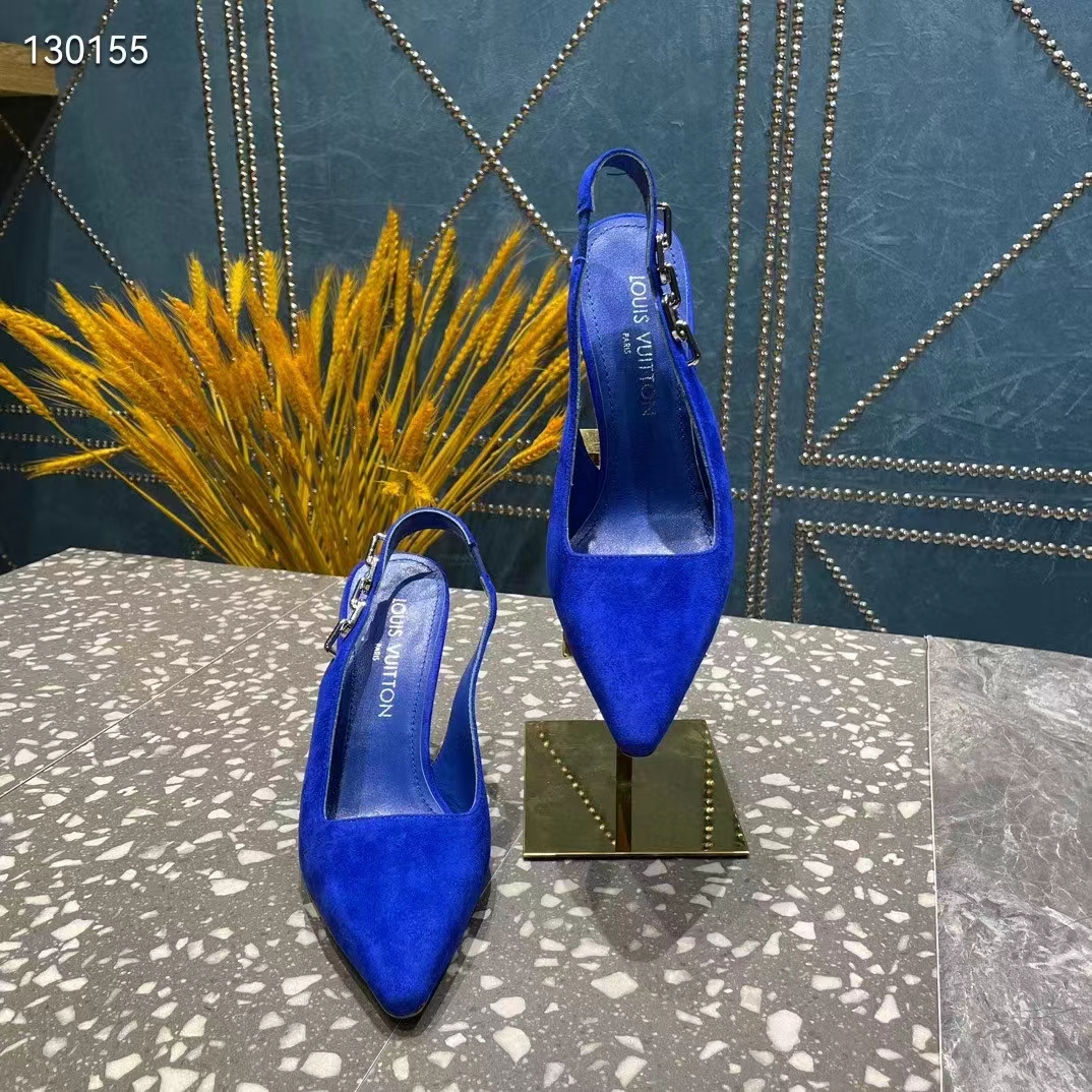 Louis Vuitton Women Sparkle Slingback Pump Blue Suede Baby Goat Leather 9.5 Cm Heel