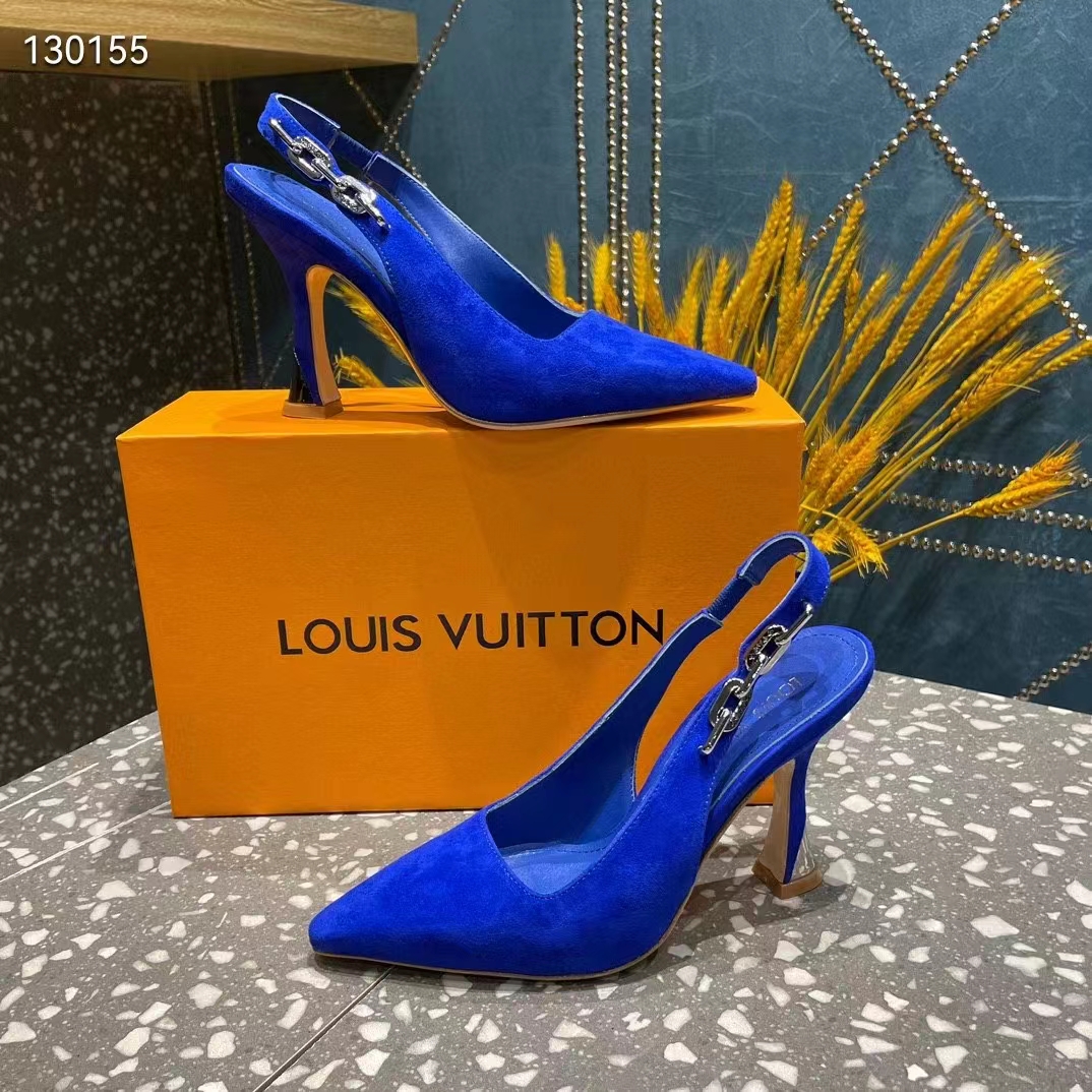Louis Vuitton Women Sparkle Slingback Pump Blue Suede Baby Goat Leather 9.5 Cm Heel