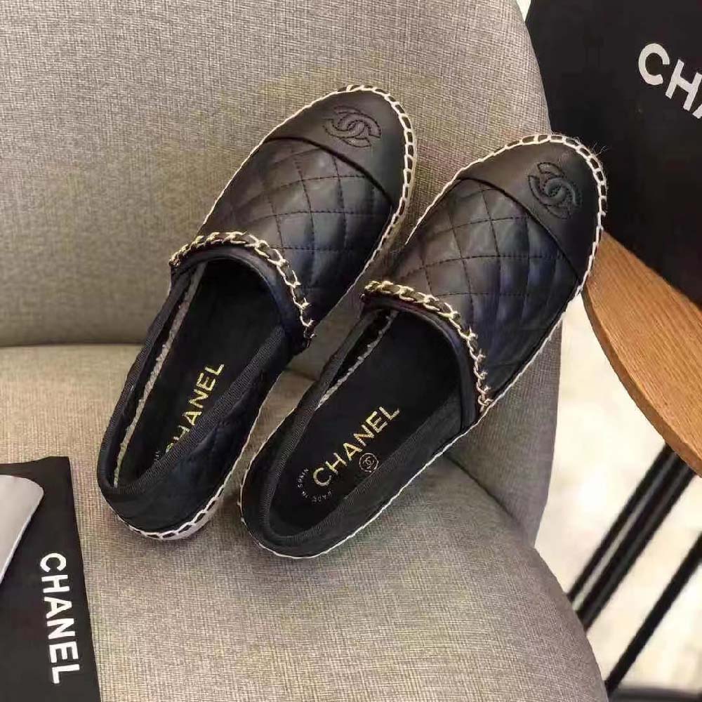 Chanel Women CC Loafer Tweed Calfskin Black Leather Gold Tone Metal