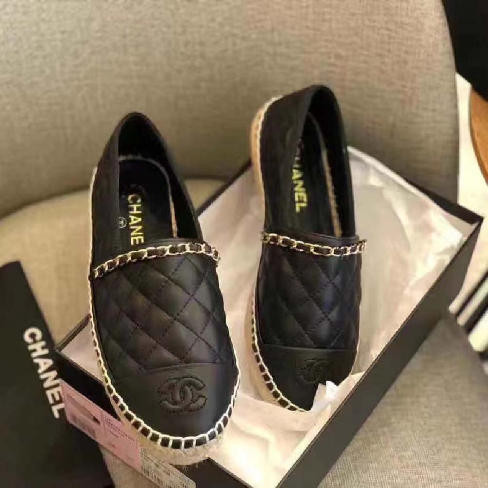 Chanel Women CC Loafer Tweed Calfskin Black Leather Gold Tone Metal