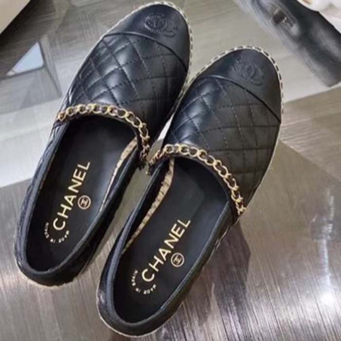 Chanel Women CC Loafer Tweed Calfskin Black Leather Gold Tone Metal