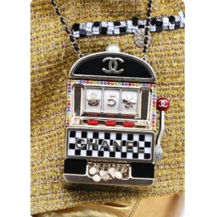 Chanel Women CC Slot Machine Minaudiere Resin Strass Imitation Pearl Gold-Tone Metal