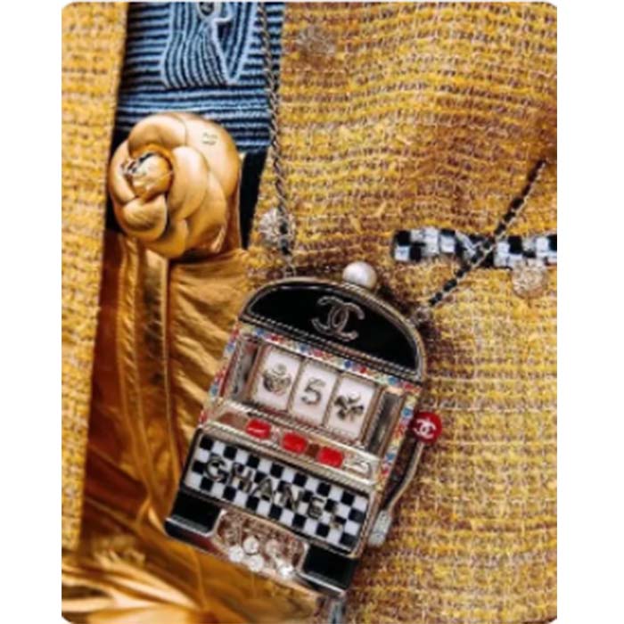 Chanel Women CC Slot Machine Minaudiere Resin Strass Imitation Pearl Gold-Tone Metal