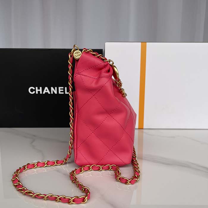 Chanel Women CC Small Bucket Bag Lambskin Resin Gold-Tone Metal Pink