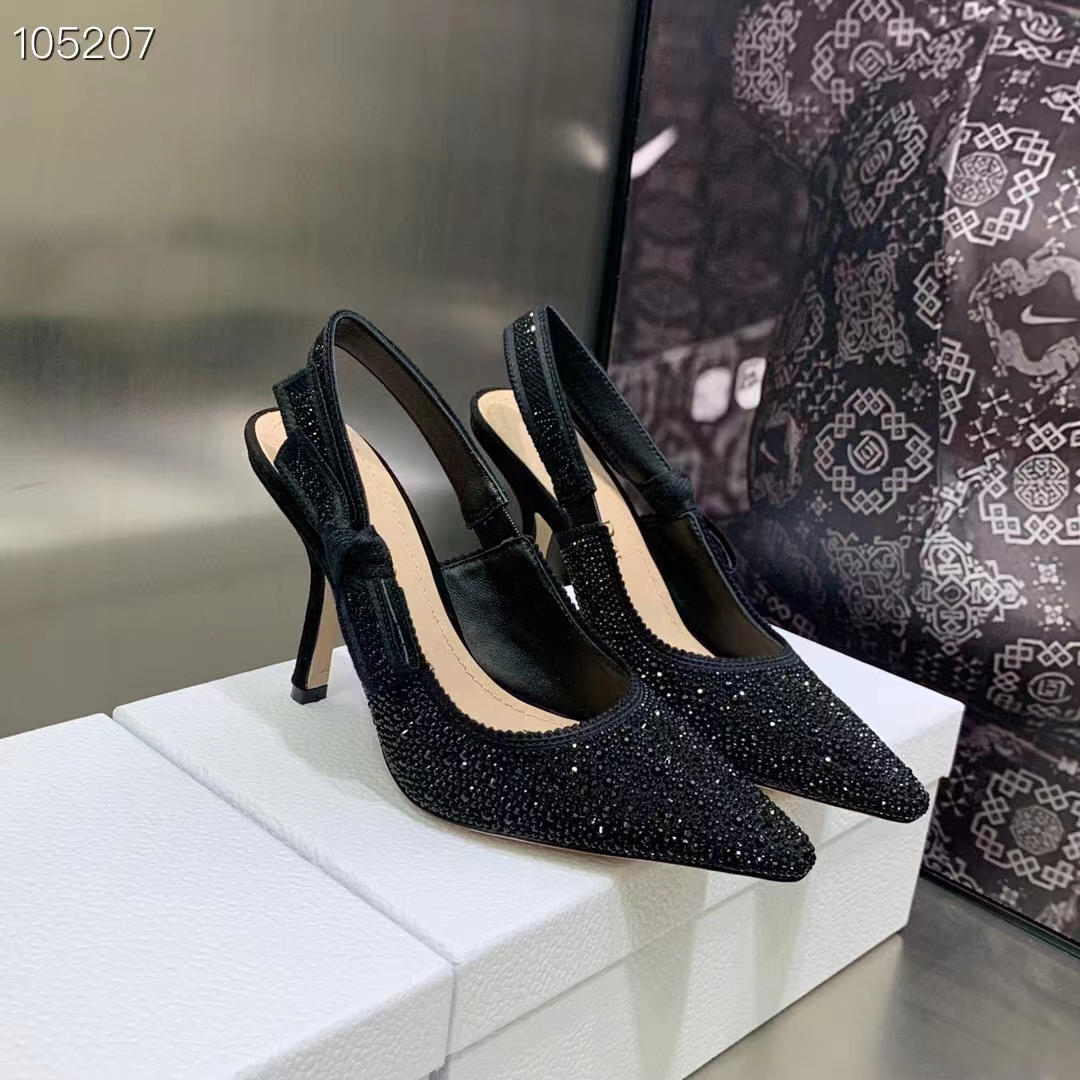 Dior CD Women D-Grace Ballet Pump Black Cotton Embroidered Strass