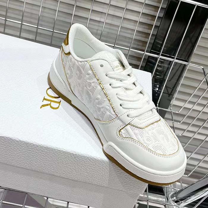 Dior Unisex Shoes CD One Sneaker White Gold-Tone Dior Oblique Perforated Calfskin