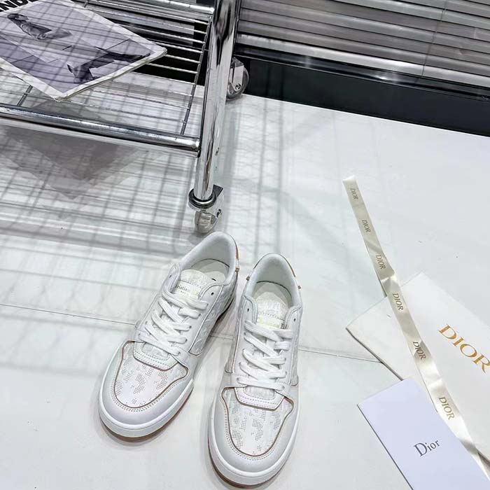 Dior Unisex Shoes CD One Sneaker White Nude Dior Oblique Perforated Calfskin