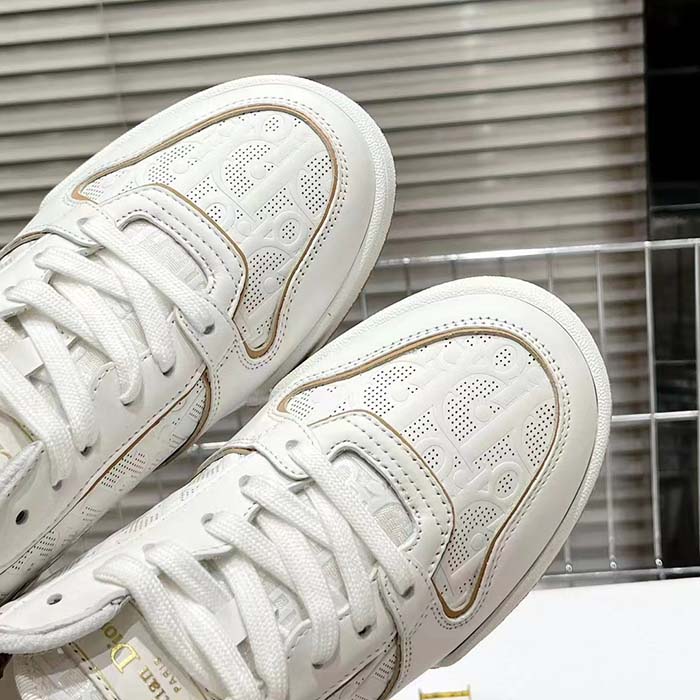 Dior Unisex Shoes CD One Sneaker White Nude Dior Oblique Perforated Calfskin