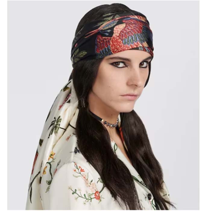 Dior Women CD Dior Birds 90 Square Scarf Black Multicolor Silk Twill