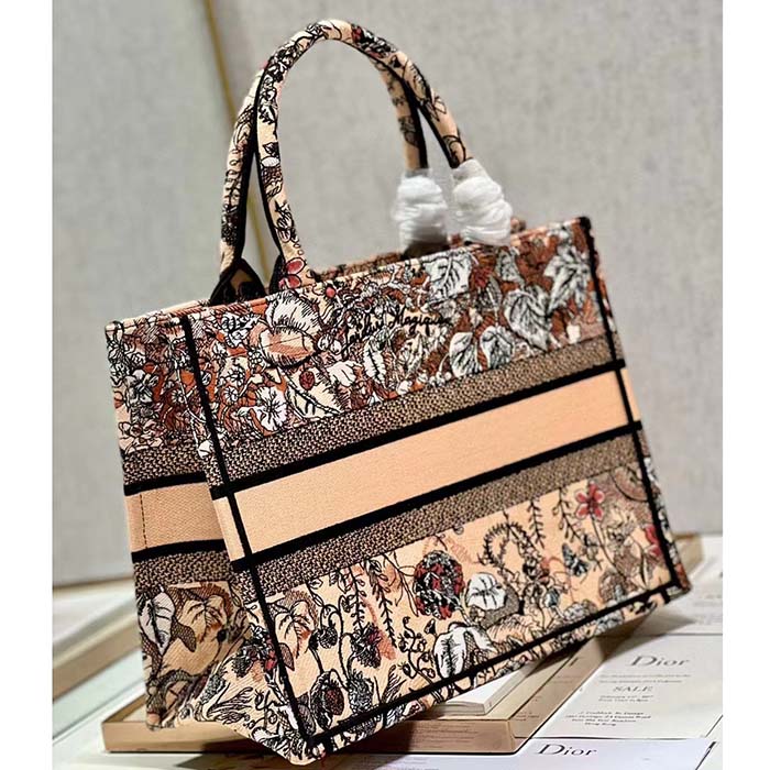 Dior Women CD Medium Book Tote Powder Pink Jardin Magique Embroidery