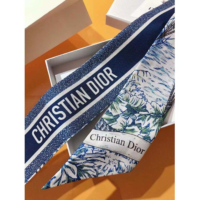 Dior Women CD Rêve D’Infini Mitzah Scarf Blue Multicolor Silk Twill