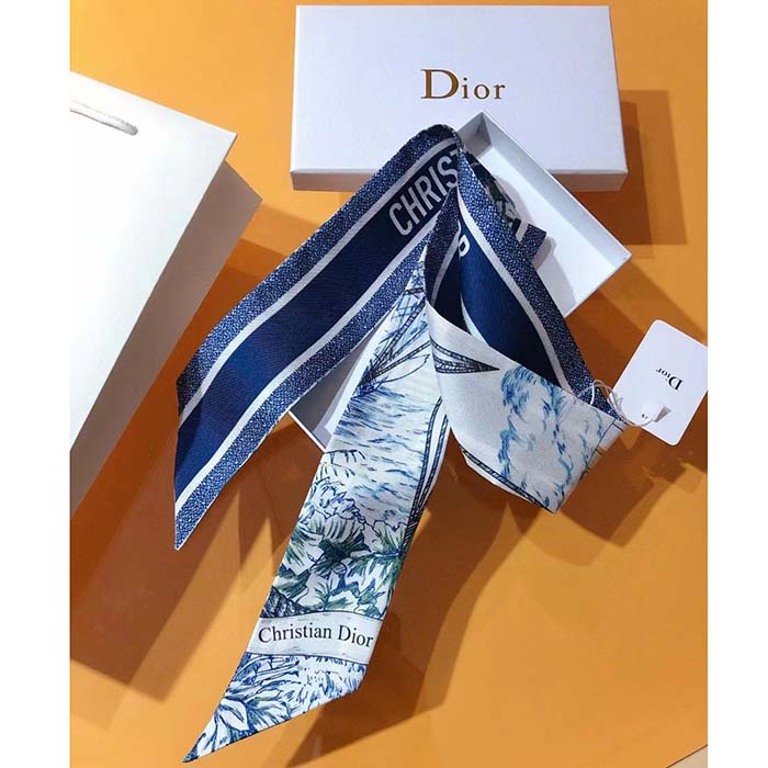 Dior Women CD Rêve D’Infini Mitzah Scarf Blue Multicolor Silk Twill