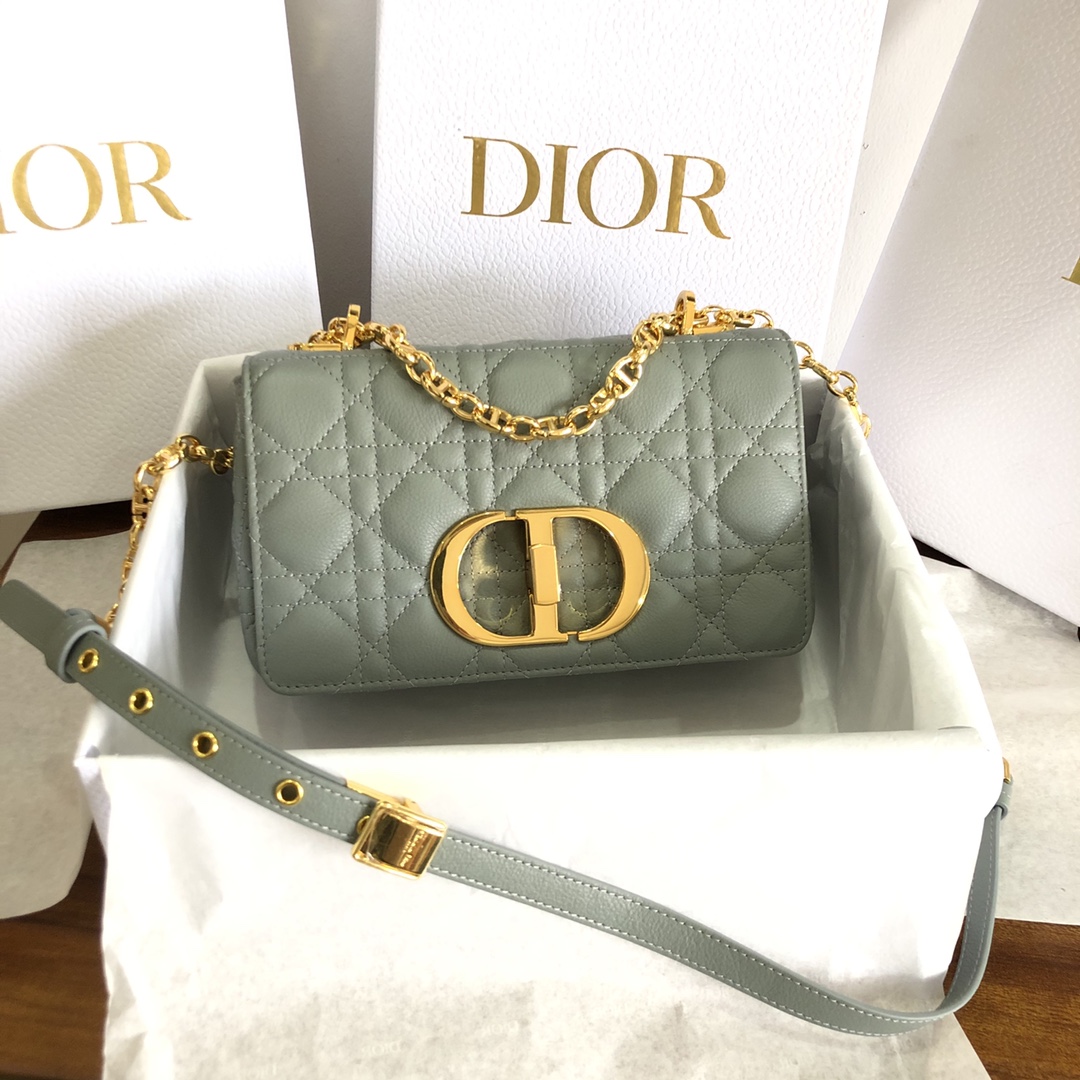 Dior Women CD Small Dior Caro Bag Gray Supple Cannage Calfskin