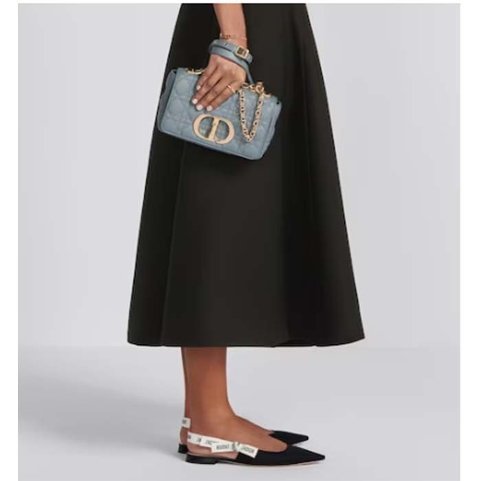 Dior Women CD Small Dior Caro Bag Gray Supple Cannage Calfskin