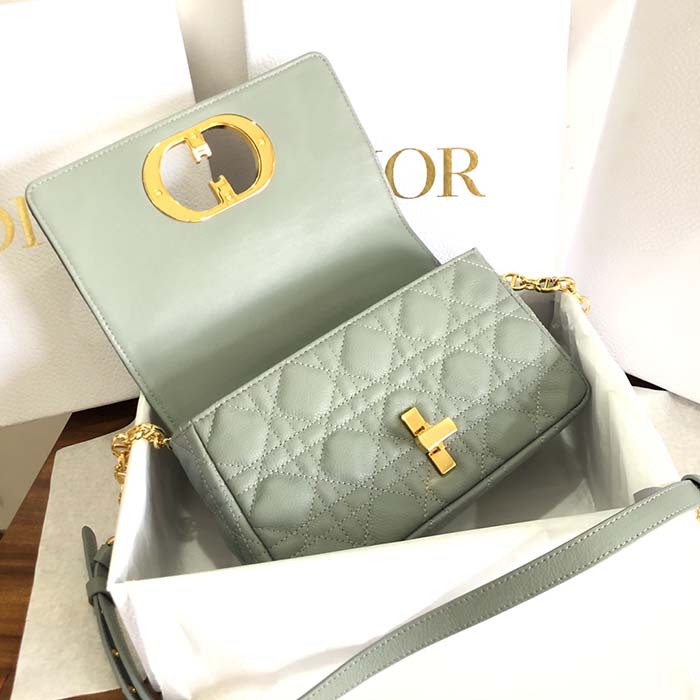 Dior Women CD Small Dior Caro Bag Gray Supple Cannage Calfskin