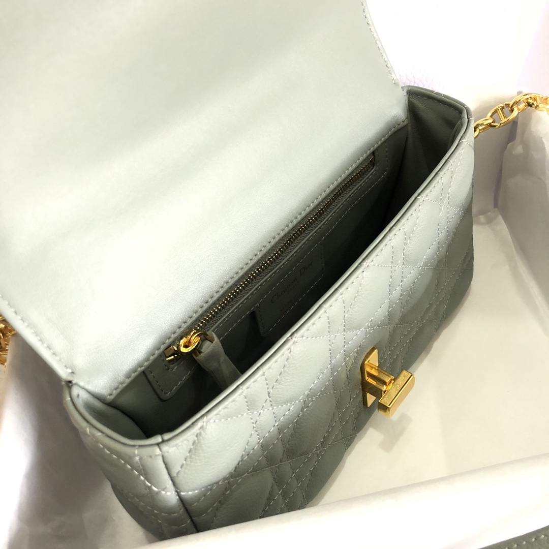 Dior Women CD Small Dior Caro Bag Gray Supple Cannage Calfskin