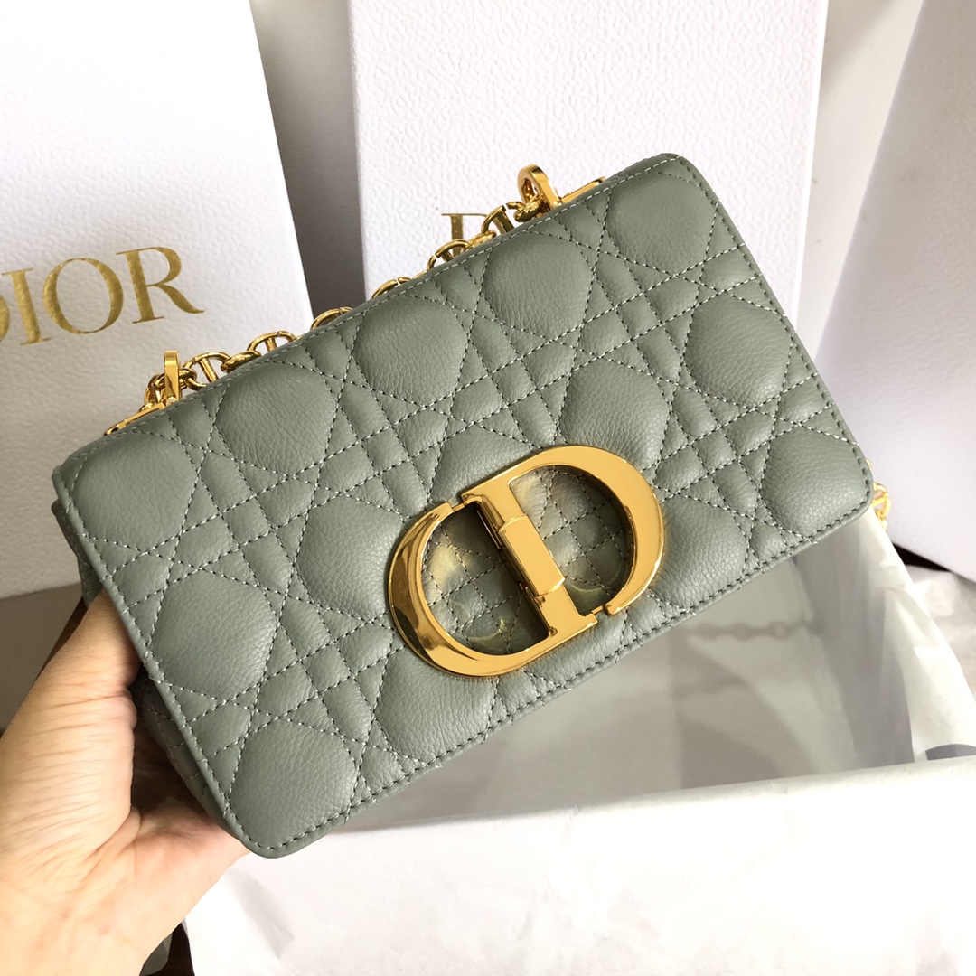 Dior Women CD Small Dior Caro Bag Gray Supple Cannage Calfskin