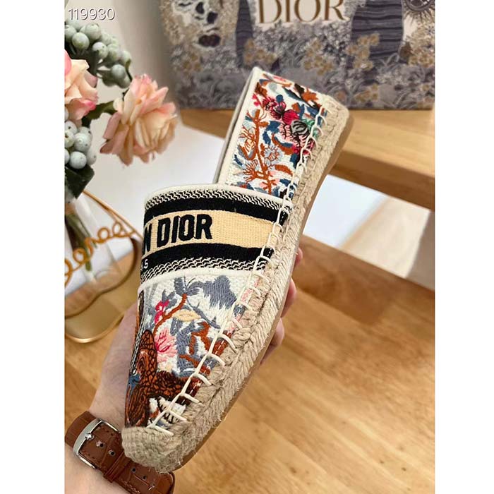 Dior Women Granville Espadrille White Multicolor Jardin D’Hiver Embroidered Cotton