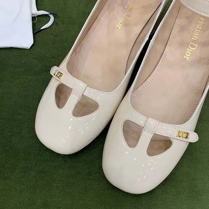 Dior Women Shoes CD Aime Dior Ballerina Pump White Patent Calfskin