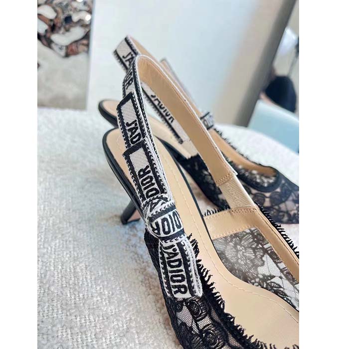 Dior Women Shoes CD J’Adior Slingback Pump Black Multicolor Cotton Jardin Botanique Embroidery