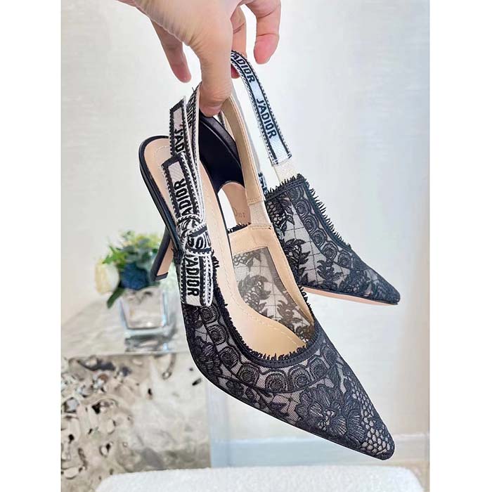 Dior Women Shoes CD J’Adior Slingback Pump Black Multicolor Cotton Jardin Botanique Embroidery