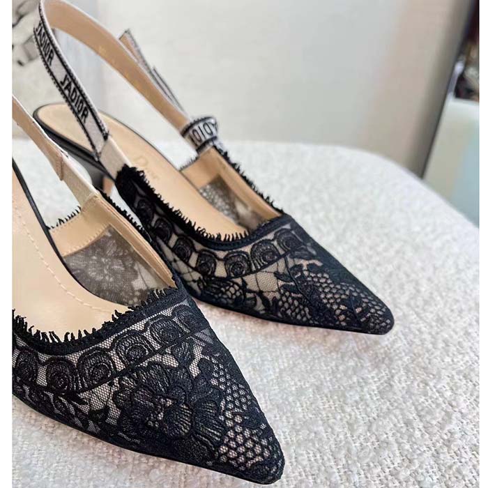 Dior Women Shoes CD J’Adior Slingback Pump Black Multicolor Cotton Jardin Botanique Embroidery