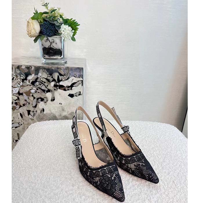 Dior Women Shoes CD J’Adior Slingback Pump Black Multicolor Cotton Jardin Botanique Embroidery