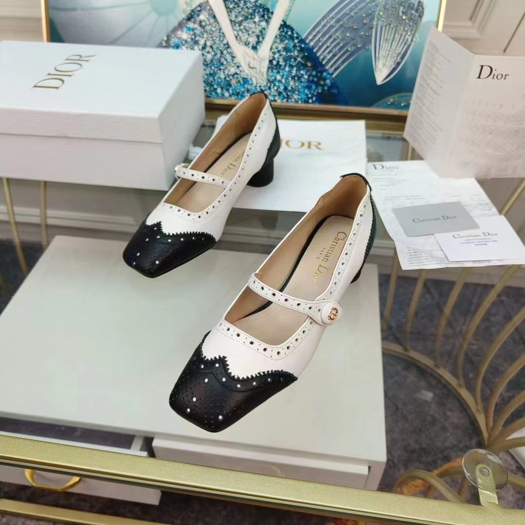 Dior Women Shoes CD Spectadior Ballet Pump Black White Perforated Calfskin