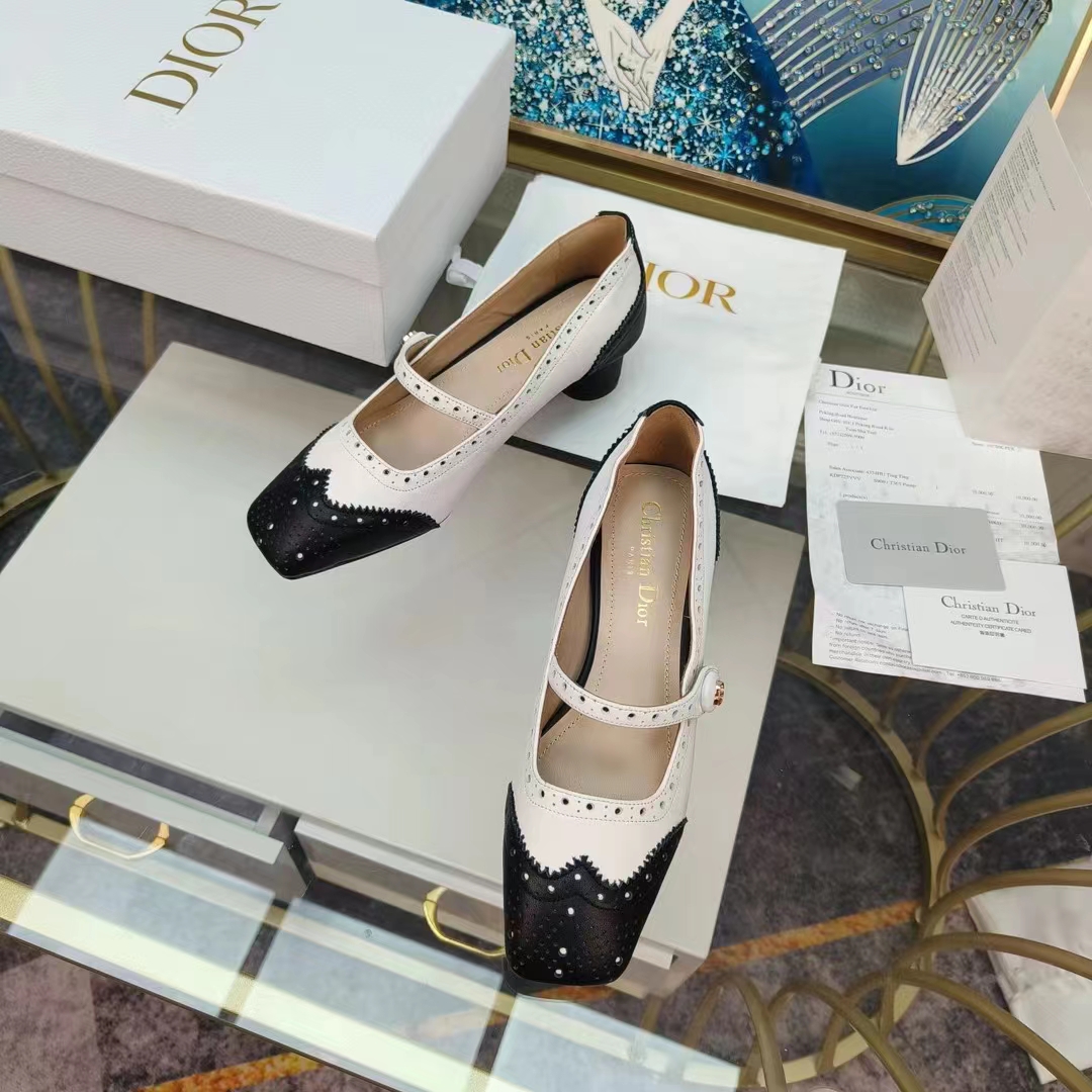 Dior Women Shoes CD Spectadior Ballet Pump Black White Perforated Calfskin