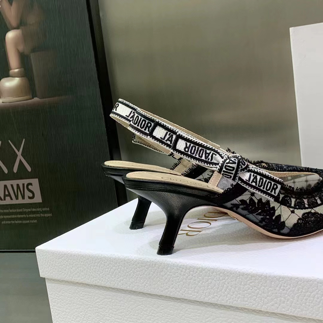 Dior Women Shoes J’Adior Slingback Pump Black Transparent Mesh Embroidered Roses