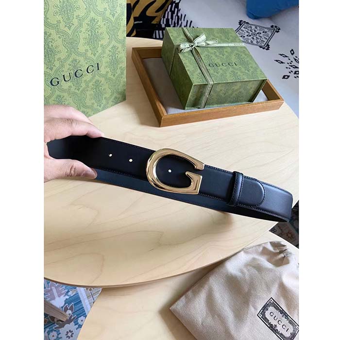 G*u*i gg unisex belt with g buckle black leather 4 cm width