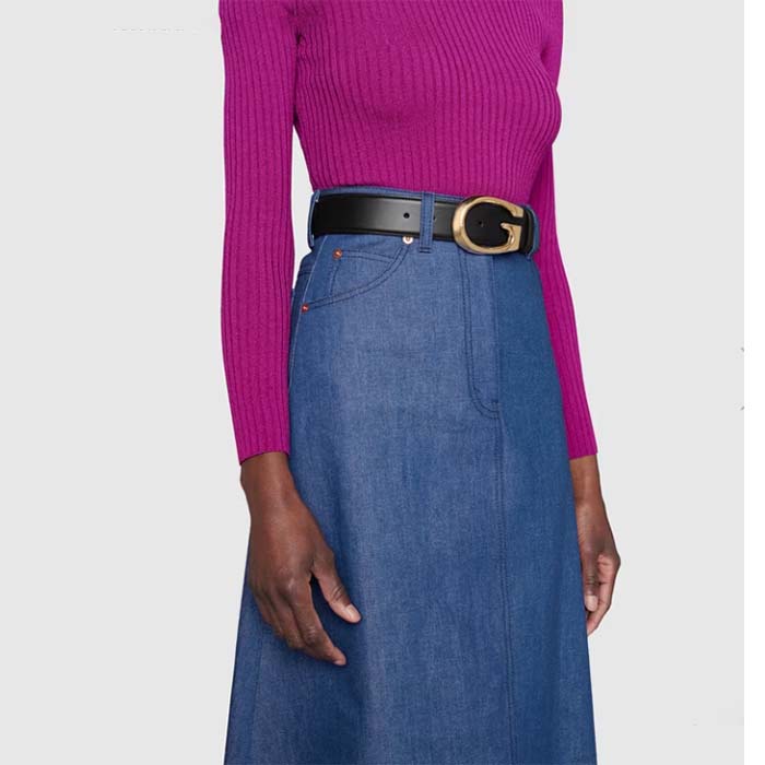 G*u*i gg unisex belt with g buckle black leather 4 cm width
