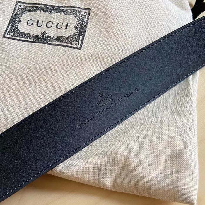 G*u*i gg unisex belt with g buckle black leather 4 cm width