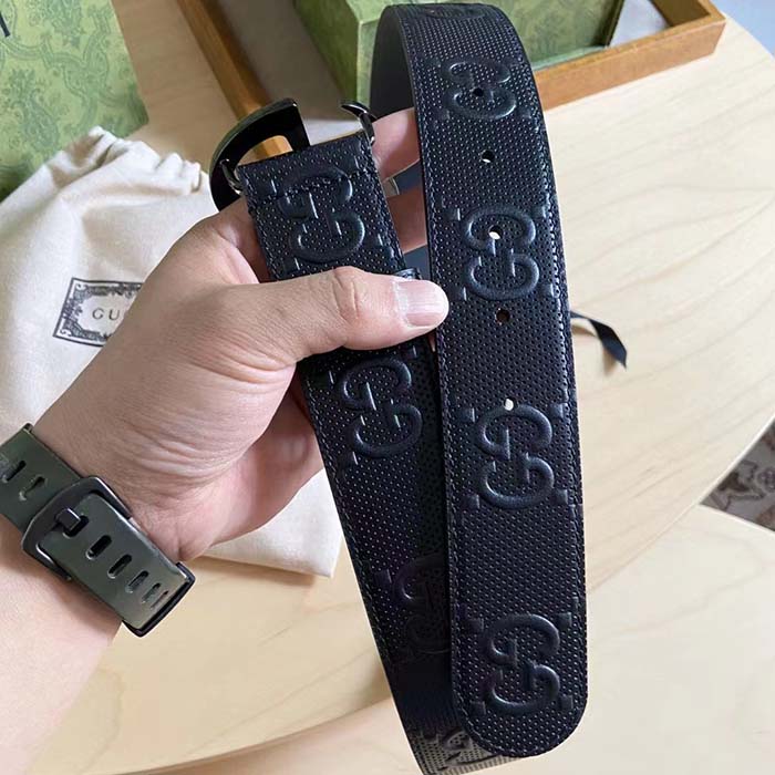 G*u*i gg unisex gg marmont embossed leather belt double g buckle 4 cm width