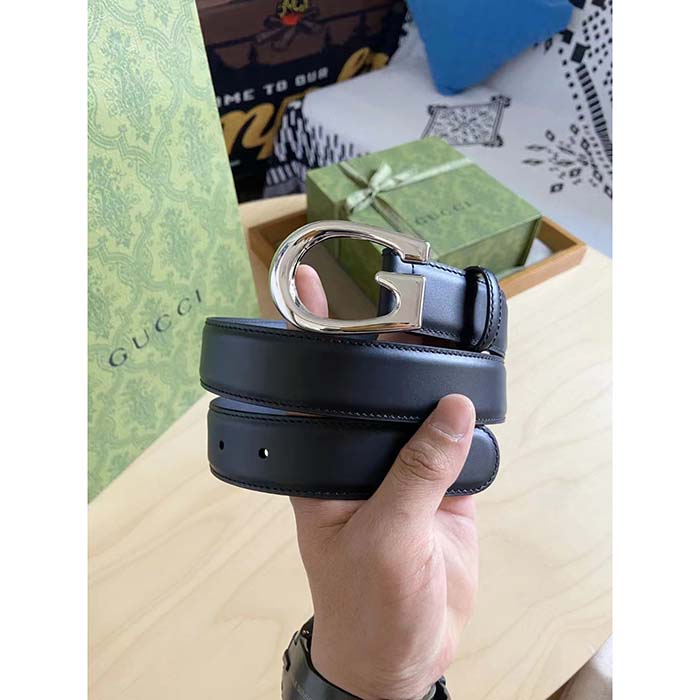 G*u*i gg unisex thin belt with g buckle black leather 3 cm width