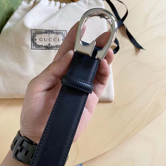 G*u*i gg unisex thin belt with g buckle black leather 3 cm width