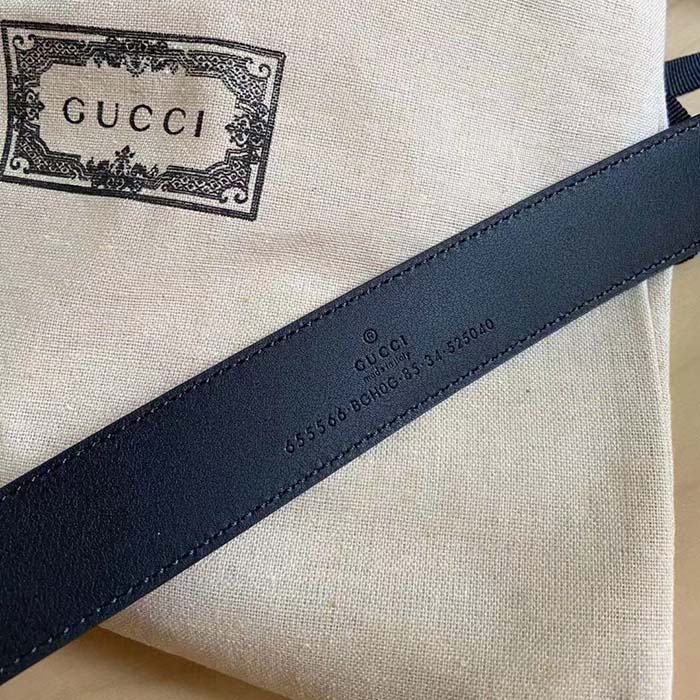 G*u*i gg unisex thin belt with g buckle black leather 3 cm width