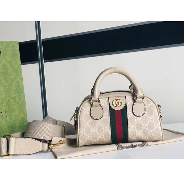 G*u*i gg women ophidia mini gg top handle bag white supreme canvas