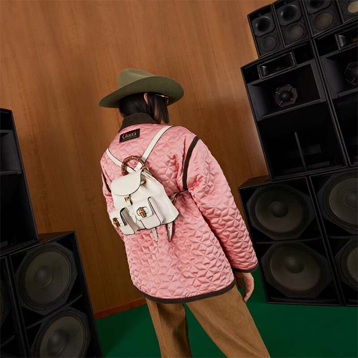 G*u*i unisex gg bamboo small backpack white leather bamboo handle