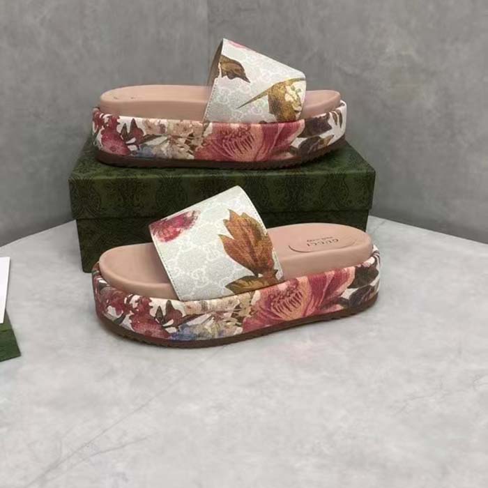 G*u*i unisex gg flora slide sandal multicolored supreme print canvas low heel