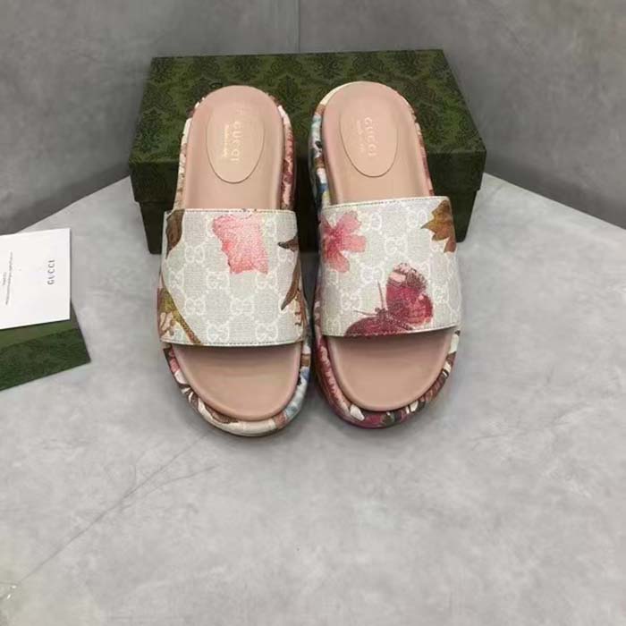 G*u*i unisex gg flora slide sandal multicolored supreme print canvas low heel