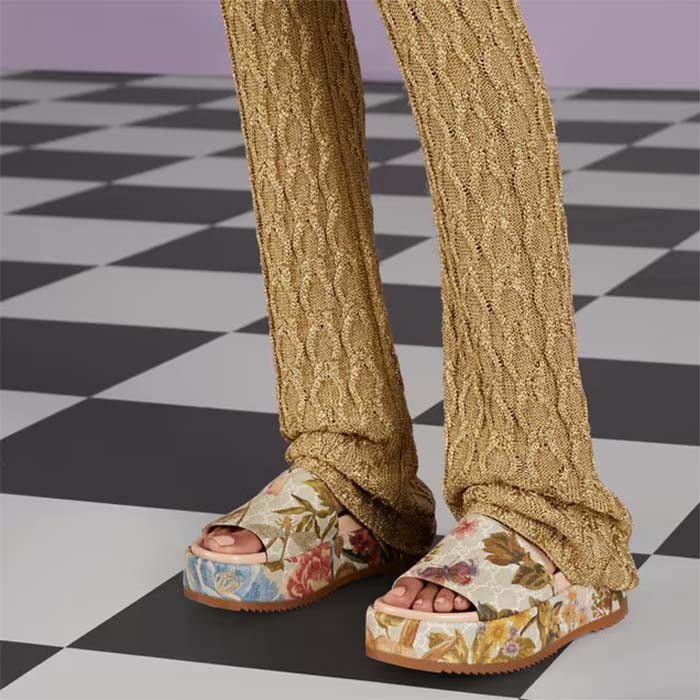 G*u*i unisex gg flora slide sandal multicolored supreme print canvas low heel