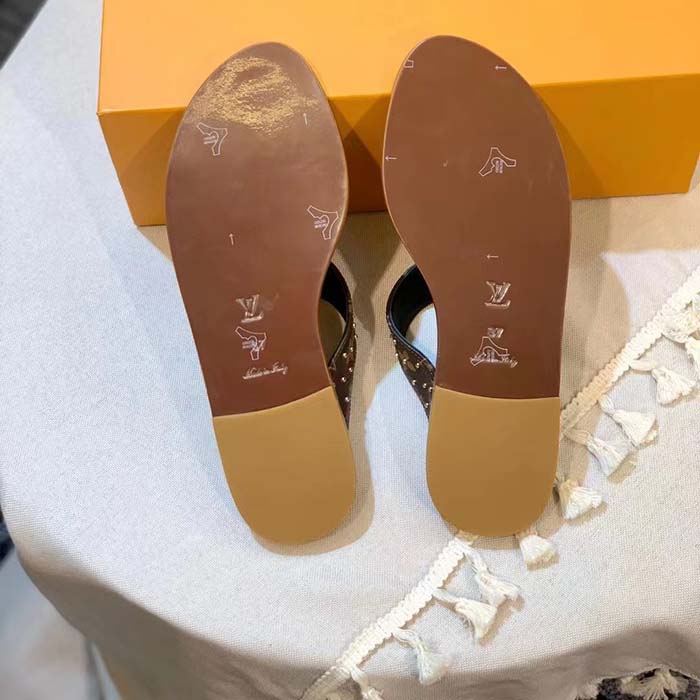 Louis Vuitton LV Sunny Flat Thong Gold Perforated Monogram Canvas Leather Outsole