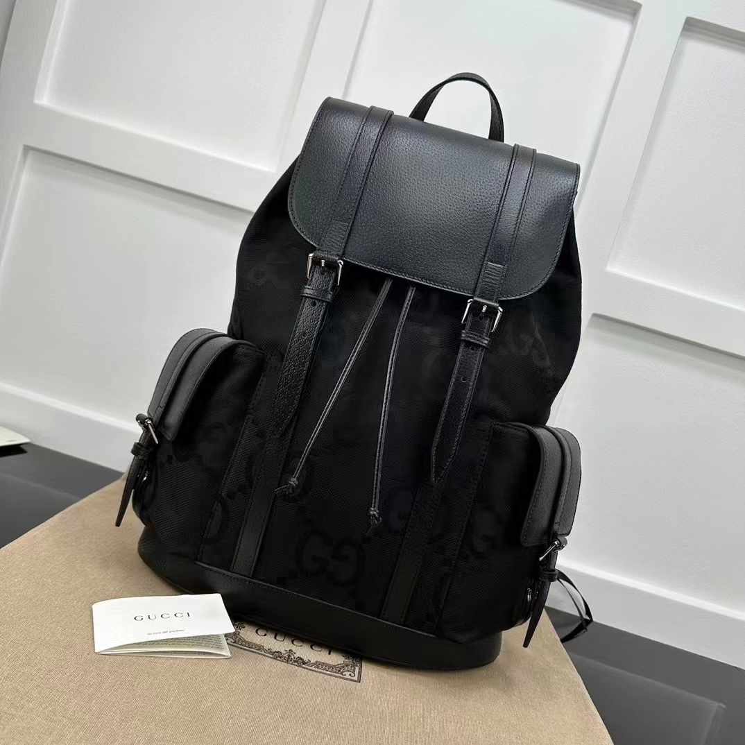 G*u*i unisex jumbo gg backpack black canvas leather cotton linen