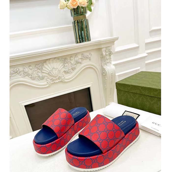G*u*i unisex jumbo gg platform slide sandal fuchsia blue supreme low 3 cm heel