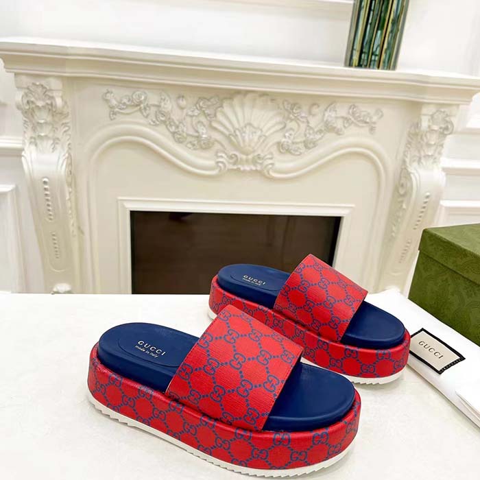 G*u*i unisex jumbo gg platform slide sandal fuchsia blue supreme low 3 cm heel